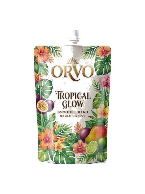 Spot UV mylar bag mockup — Orvo tropical smoothie pouch packaging